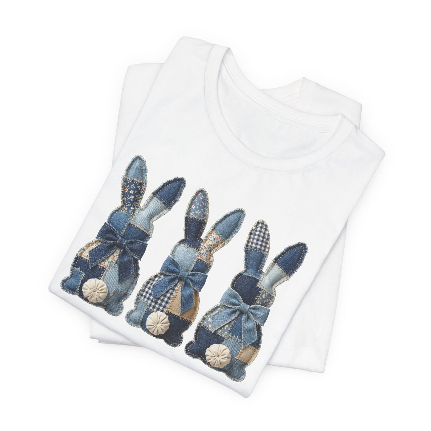 Denim Patch Easter Bunny Trio Rustic Spring Design T-shirt