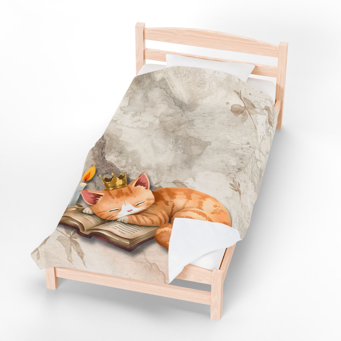 Once Upon a Nap Storybook Sleeping Cat Cozy Velveteen Blanket – Soft Neutral Cat Lover Home Decor Plush Throw