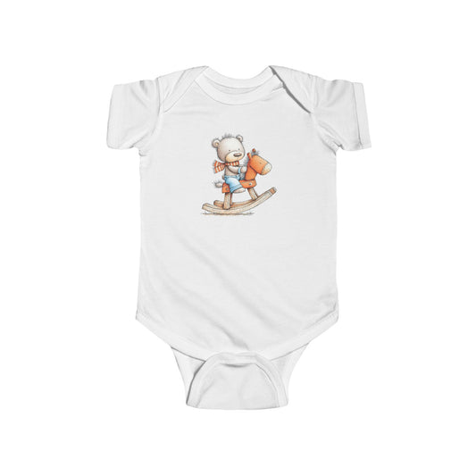 Teddy Baby on Rocking Horse Bodysuit – Classic Vintage Design Onesie