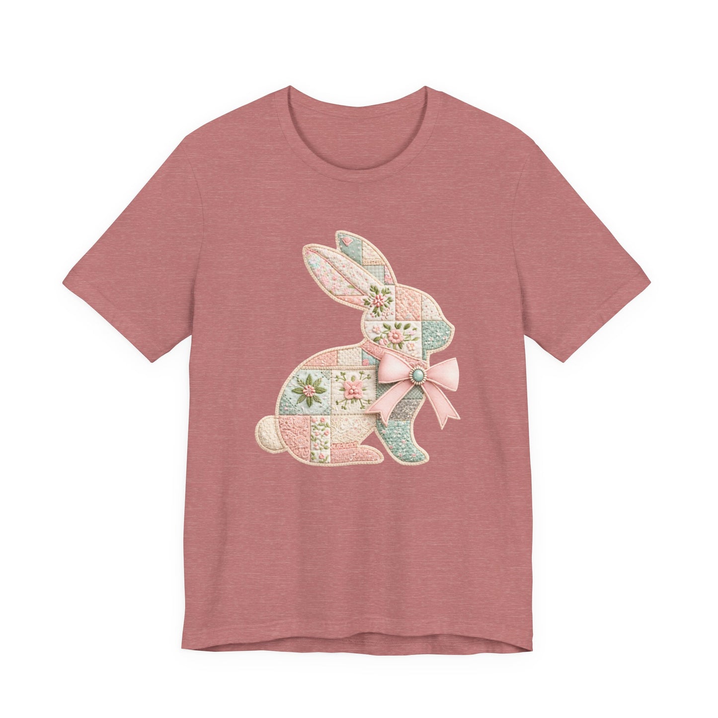 Pastel Patchwork Bunny with Satin Bow Spring Design Easter T-shirt