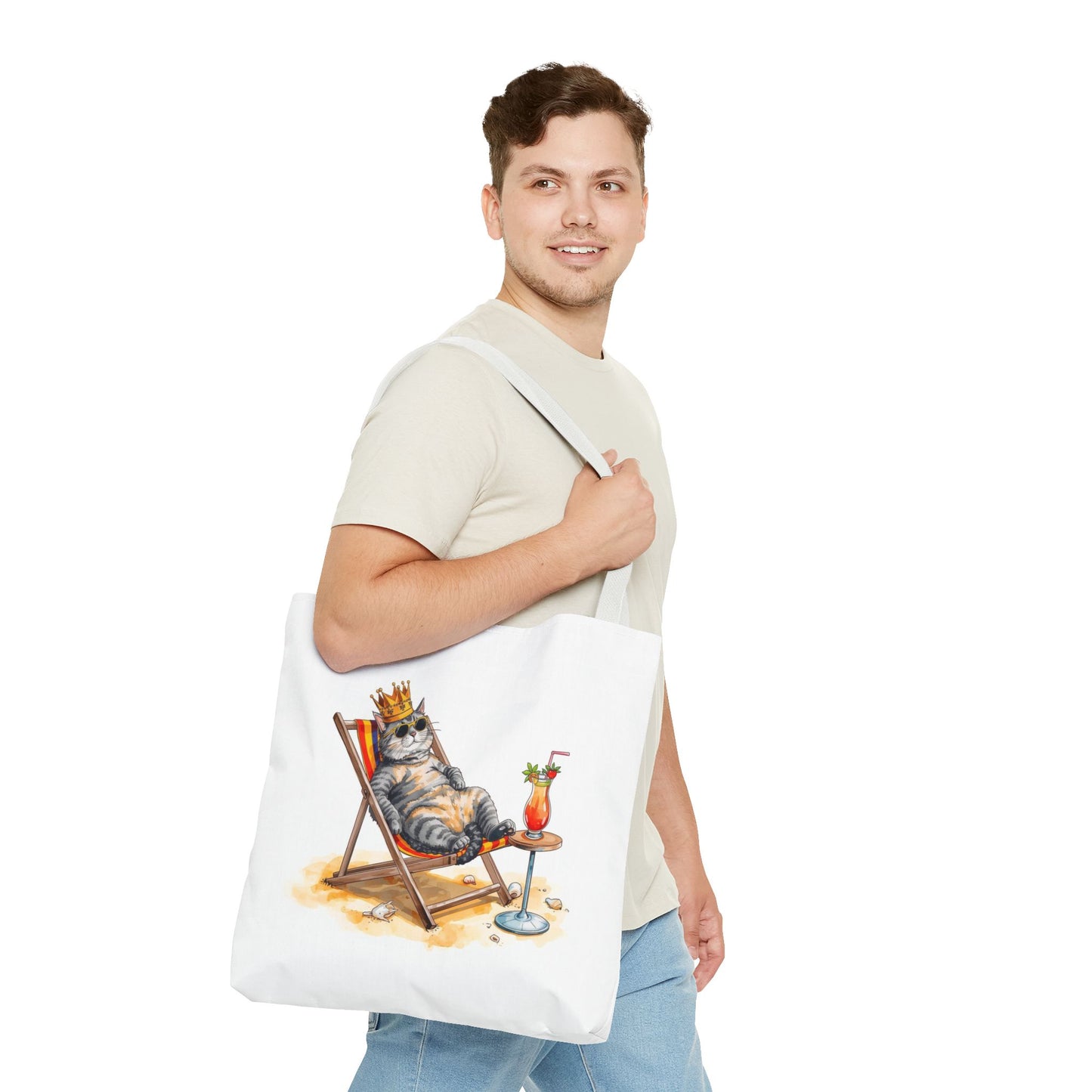 Living the Good Life Cat Playful Animal Illustration Cotton Canvas Tote Bag