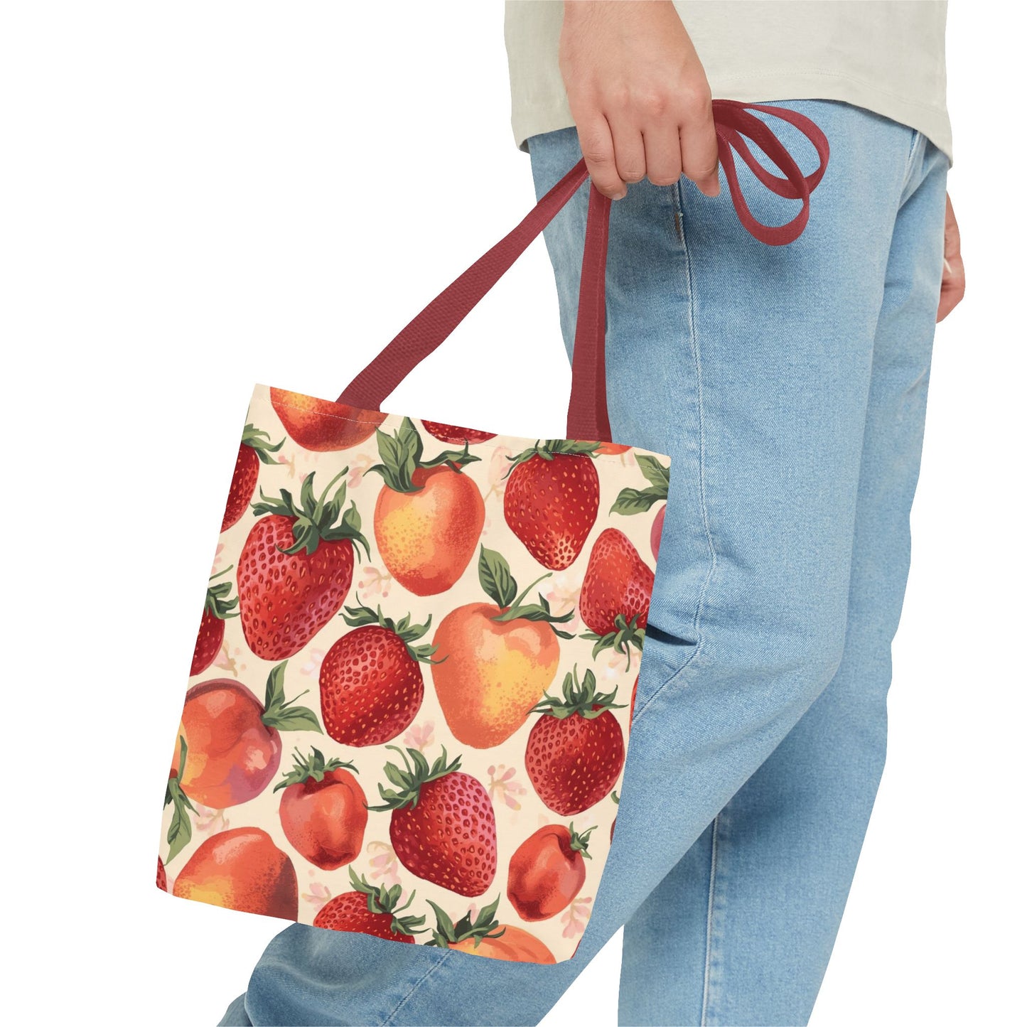 Strawberry Delight Playful Fruit Pattern Cotton Canvas Tote Bag