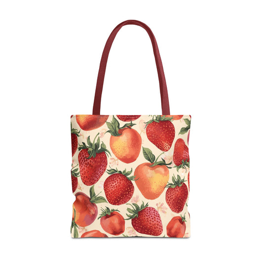 Strawberry Delight Playful Fruit Pattern Cotton Canvas Tote Bag