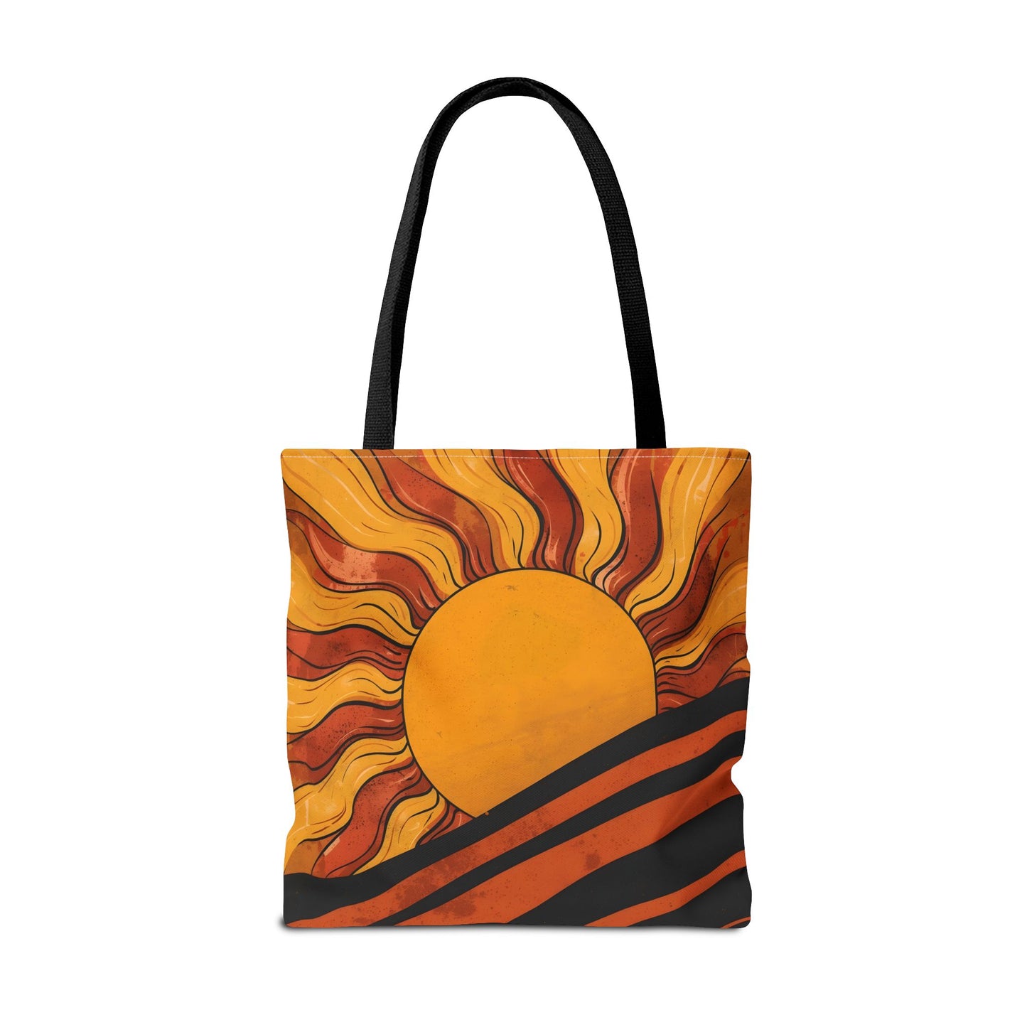 Golden Horizon Retro Sun Abstract Design Cotton Canvas Tote Bag