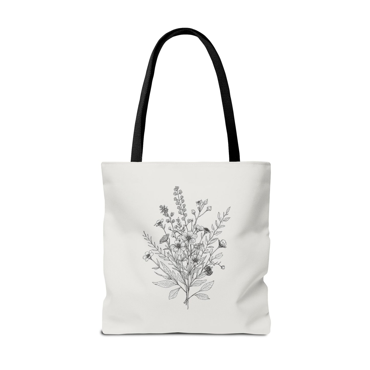 Elegant Floral Line Art Illustration Cotton Canvas Tote Bag