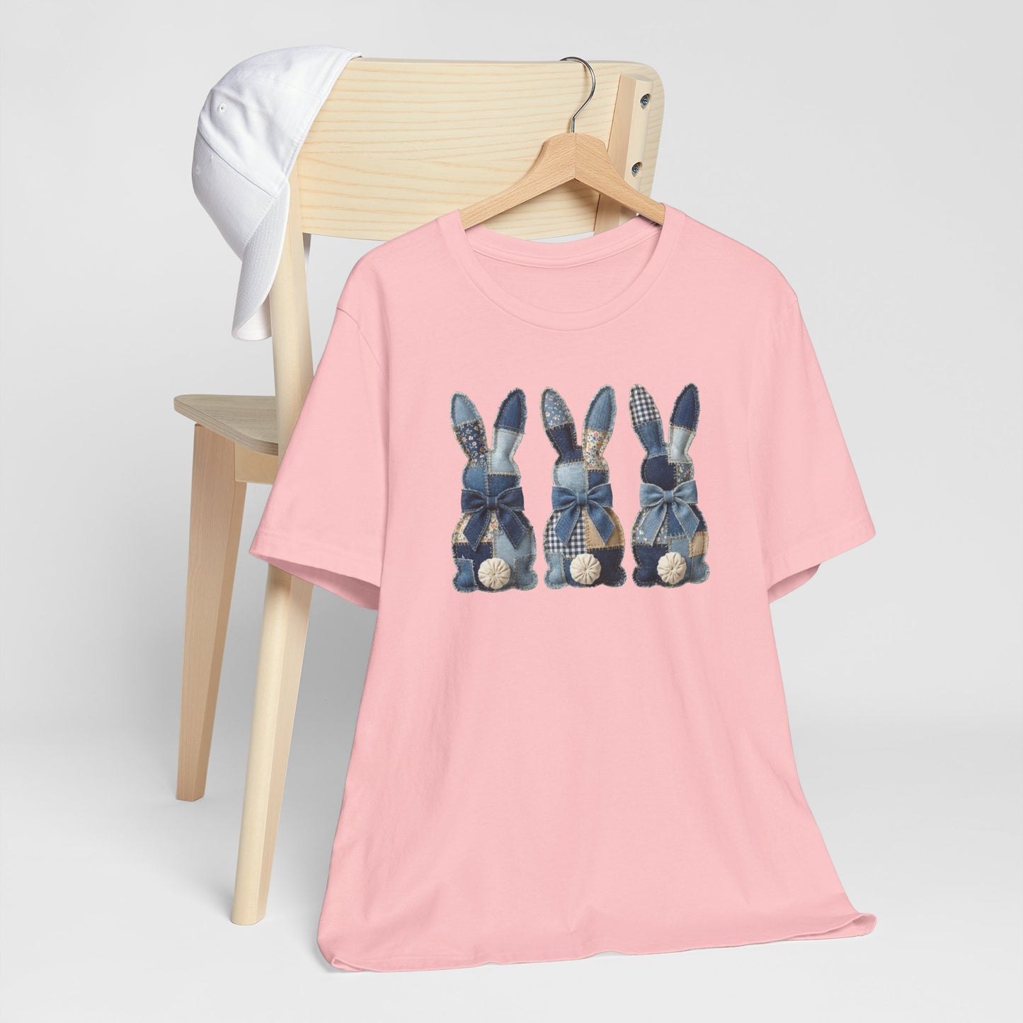 Denim Patch Easter Bunny Trio Rustic Spring Design T-shirt