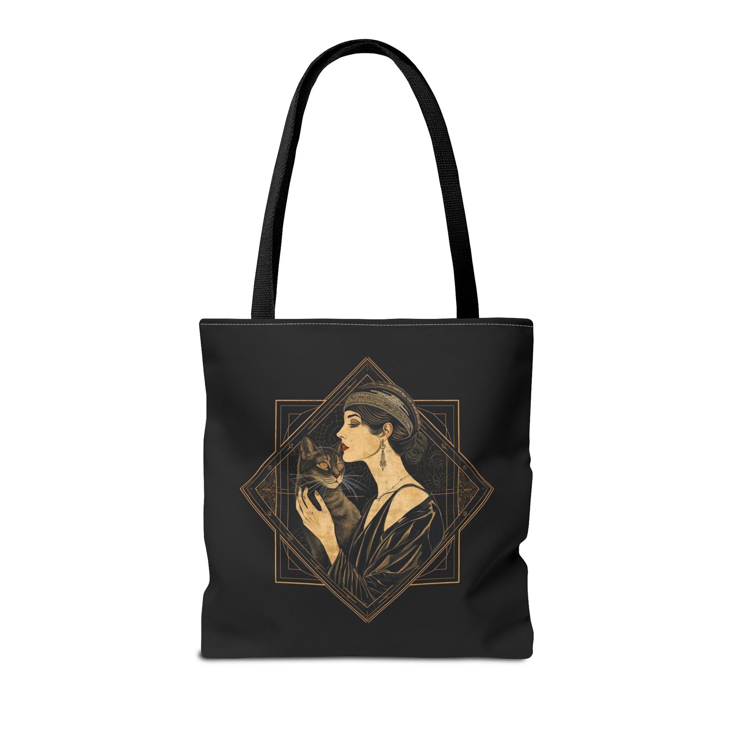 Art Deco Muse & Cat Elegant Vintage Style Cotton Canvas Tote Bag
