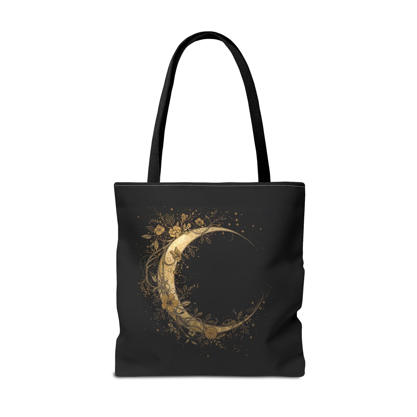 Celestial Crescent Gold Moon Night Art Cotton Canvas Tote Bag