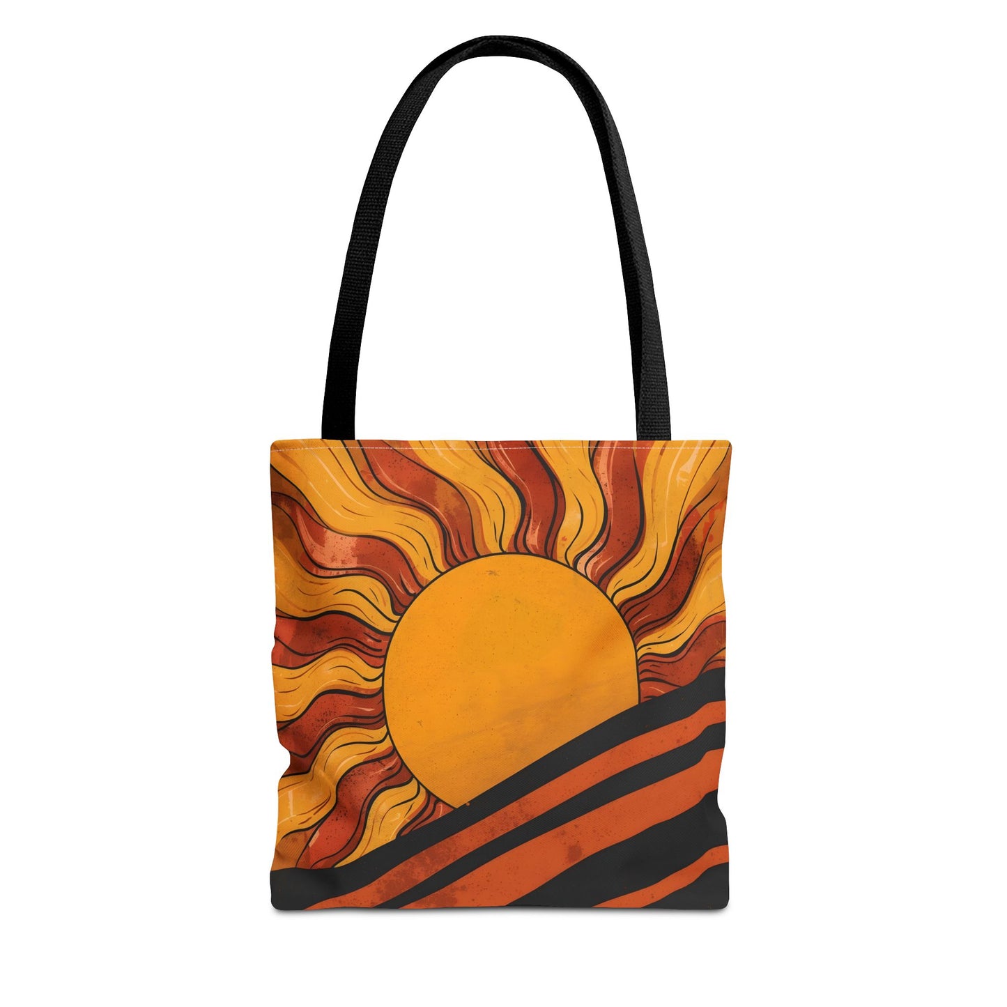 Golden Horizon Retro Sun Abstract Design Cotton Canvas Tote Bag