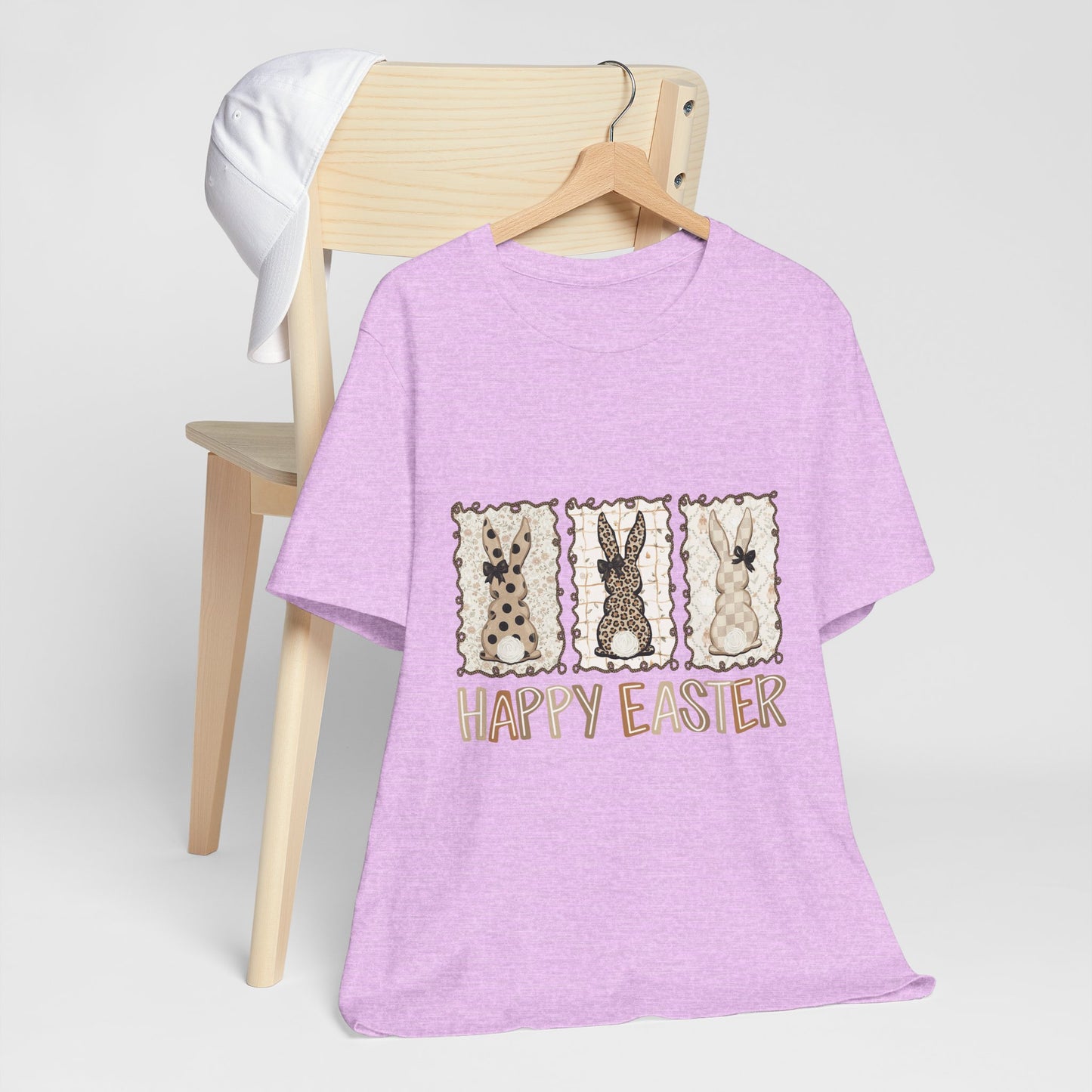 Vintage Patchwork Bunny Trio Happy Easter T-Shirt Neutral Farmhouse Spring Graphic Tee