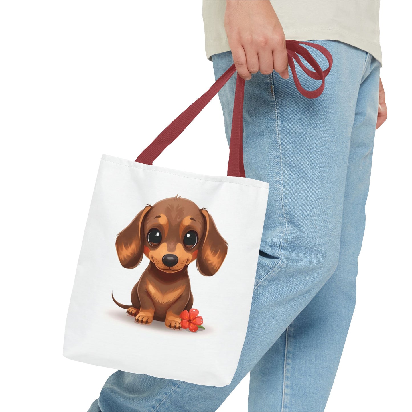 Charming Dachshund Cute Sausage Dog Illustration Cotton Canvas Tote Bag