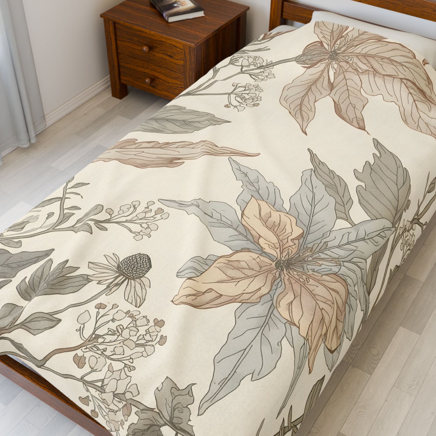 Botanical Calm Velveteen Throw Blanket